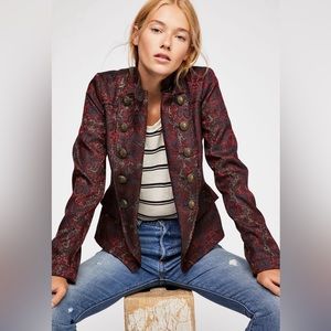 Free People Red and Black Brocade Blazer